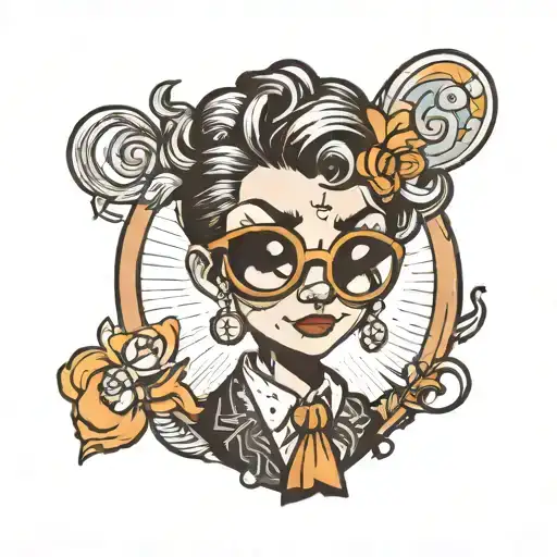 androgynous cartoon character, in a vintage, bubbly 60's cartoon style.   tattoo design idea