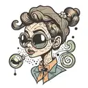 androgynous cartoon character, in a vintage, bubbly 60's cartoon style.   tattoo design idea