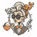 androgynous cartoon character, in a vintage, bubbly 60's cartoon style.   tattoo design idea