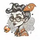 androgynous cartoon character, in a vintage, bubbly 60's cartoon style.   tattoo design idea