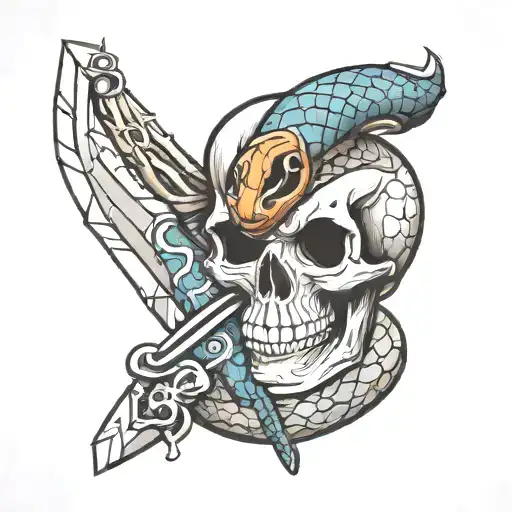 skull knife snake wrapped tattoo design idea