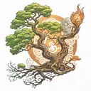 Air bender with all four elements intertwined on top of a beautiful tree tattoo design idea