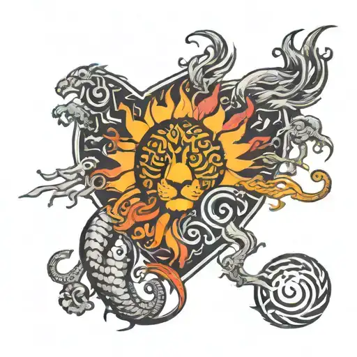 Sun  lion  heart  3.6.9  water sign fire sign and words Avinash and Preeti  tattoo design idea