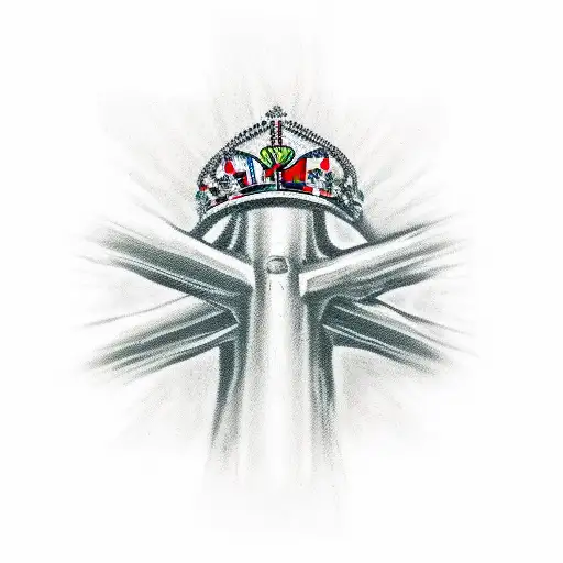 2 guns that make a Jesus cross with a crown on top tattoo design idea