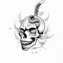 japanese skull with a python and smoke and shades tattoo design idea