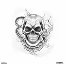 japanese skull with a python and smoke and shades tattoo design idea