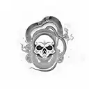 japanese skull with a python and smoke and shades tattoo design idea