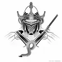 python around japanese warrior with fades tattoo design idea