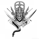 python around japanese warrior with fades tattoo design idea