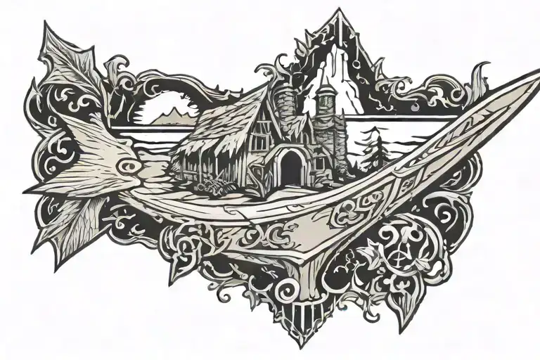 Arrow head with beach scene  tattoo design idea