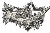 Arrow head with beach scene  tattoo design idea