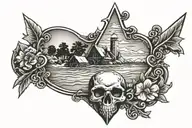 Arrow head with beach scene  tattoo design idea
