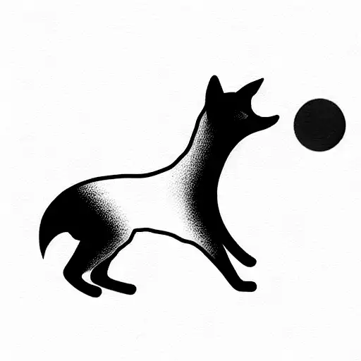 japanese lore,mostly black with red notes, animals, fox, mitsune tattoo design idea