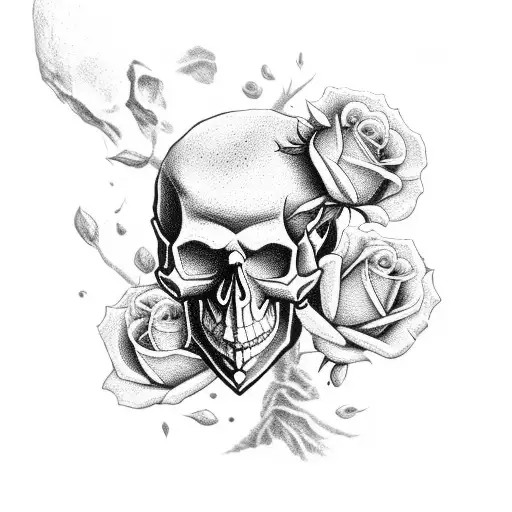 skull , roses , guns ,  tattoo design idea