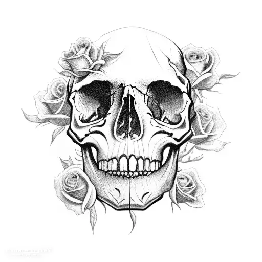 skull , roses , dead doll tattoo design idea