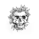 skull , roses , dead doll tattoo design idea