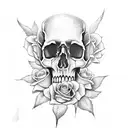 skull , roses , dead doll tattoo design idea