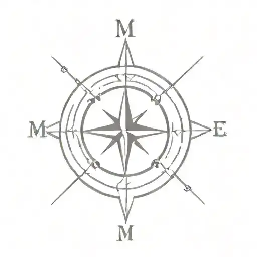 compass with M M M M tattoo design idea