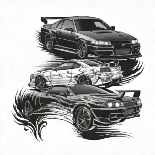 car sihllouets: gtr r34, a80 supra, Fd35 rx7 tattoo design idea