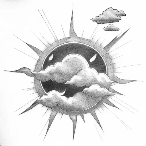 rain cloud inside sun, more rain, lines  tattoo design idea