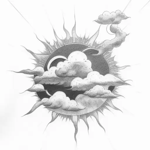 rain cloud inside sun tattoo design idea