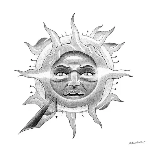A sun shining through storm clouds, creating a musical staff tattoo design idea