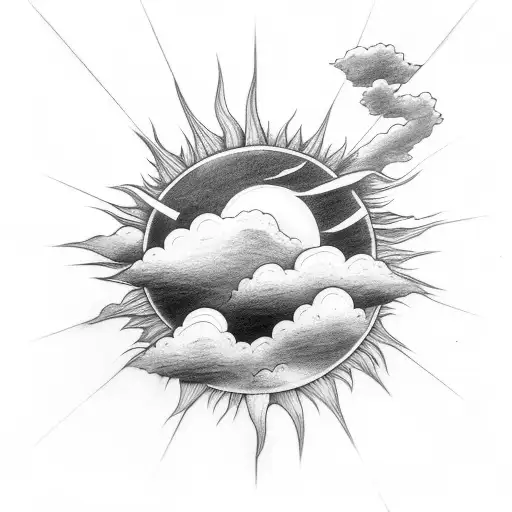 rain cloud inside sun tattoo design idea