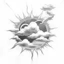 rain cloud inside sun tattoo design idea