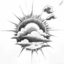 rain cloud inside sun tattoo design idea