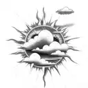 rain cloud inside sun tattoo design idea
