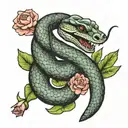 rattlesnake coiled with carnation flowers  tattoo design idea