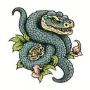 rattlesnake coiled with carnation flowers  tattoo design idea