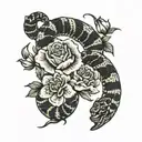 rattlesnake coiled with carnation flowers  tattoo design idea