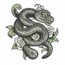 rattlesnake coiled with carnation flowers  tattoo design idea