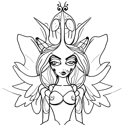 abstract fairy with eyes in the wings and the rest of a face subtly in the background tattoo design idea