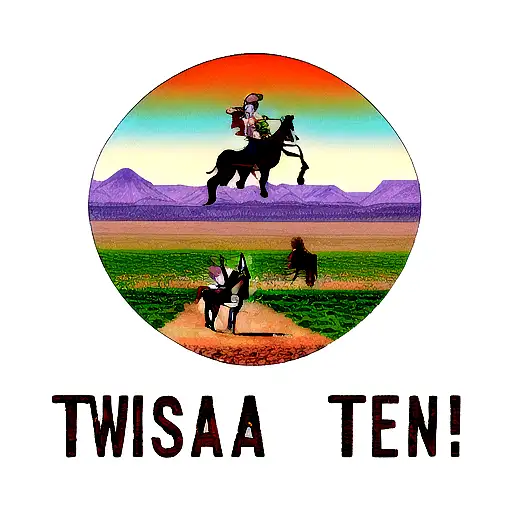 texas desert with small a cowboy on a horse in the back and leaves and mountains in the back and a nintendo DS game card tattoo design idea