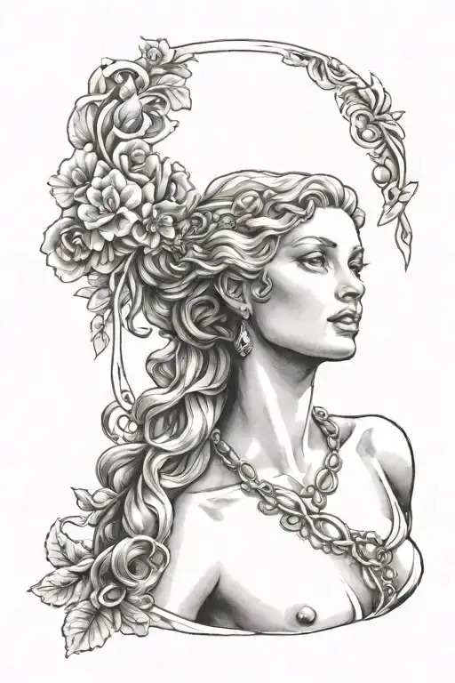 Aphrodite goddess holding necklace  tattoo design idea