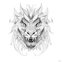 dragon with lion geometric  tattoo design idea