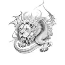 dragon with lion geometric  tattoo design idea
