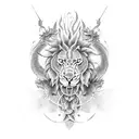 dragon with lion geometric  tattoo design idea
