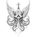a full arm tatto with Zeus on top and a line connected to a bird and octopus and airplane sign and A710  and Paris and E tattoo design idea