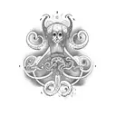 a full arm tatto with Zeus on top and a line connected to a bird and octopus and airplane sign and A710  and Paris and E tattoo design idea