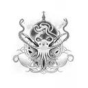 a full arm tatto with Zeus on top and a line connected to a bird and octopus and airplane sign and A710  and Paris and E tattoo design idea