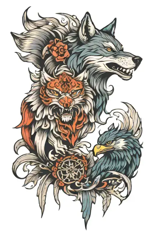 Wolf and eagle   tattoo design idea