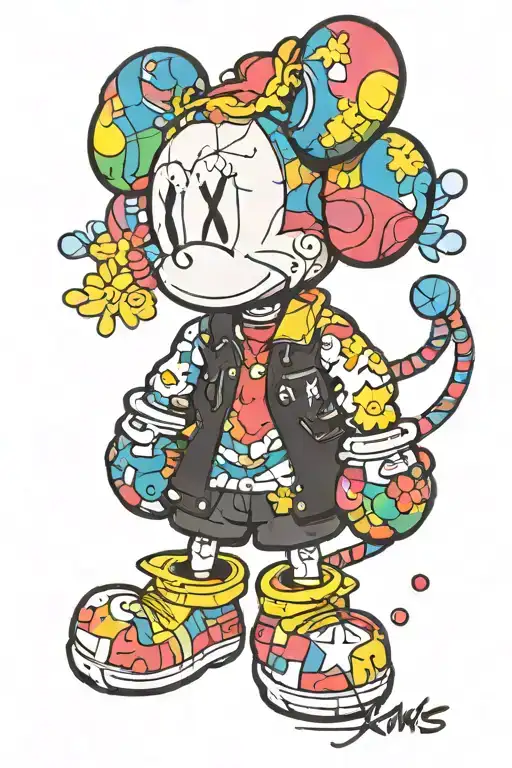 meaningful, masculine, kaws x murakami, bold, w/ color tattoo  tattoo design idea