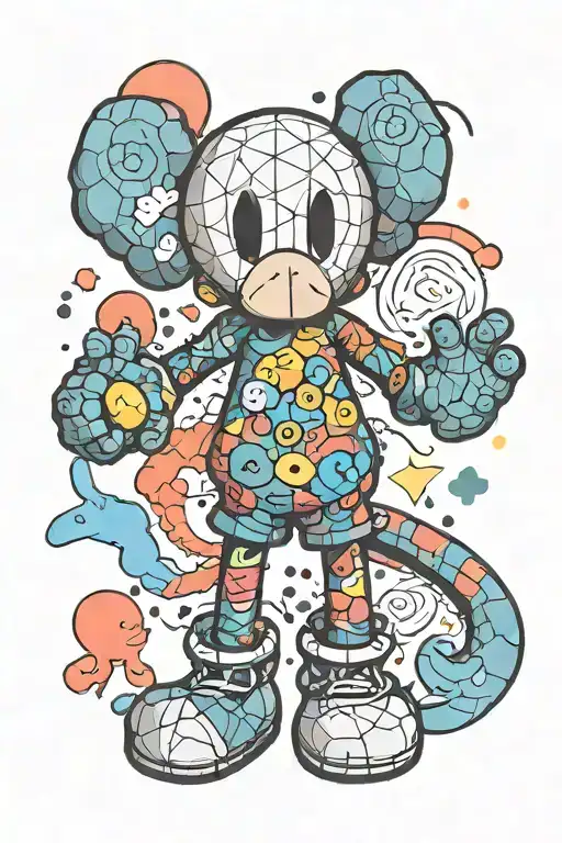 meaningful, masculine, kaws x murakami,minimalistic, creative, black and white w/ hints of color tattoo tattoo design idea