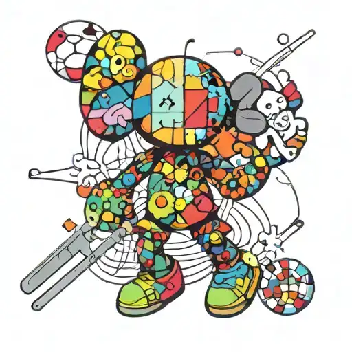 meaningful, masculine, kaws x murakami , bold, minimal, w/ color tattoo design idea