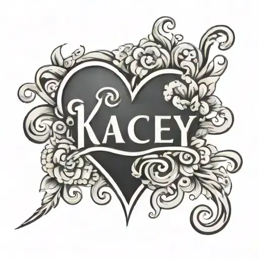 the name Kacey with outlined heart surrounding the name tattoo design idea