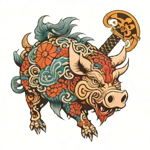 war pig top body with a gun morphing tattoo design idea