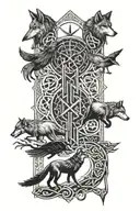 Viking runes with Wolfs and crows tattoo design idea